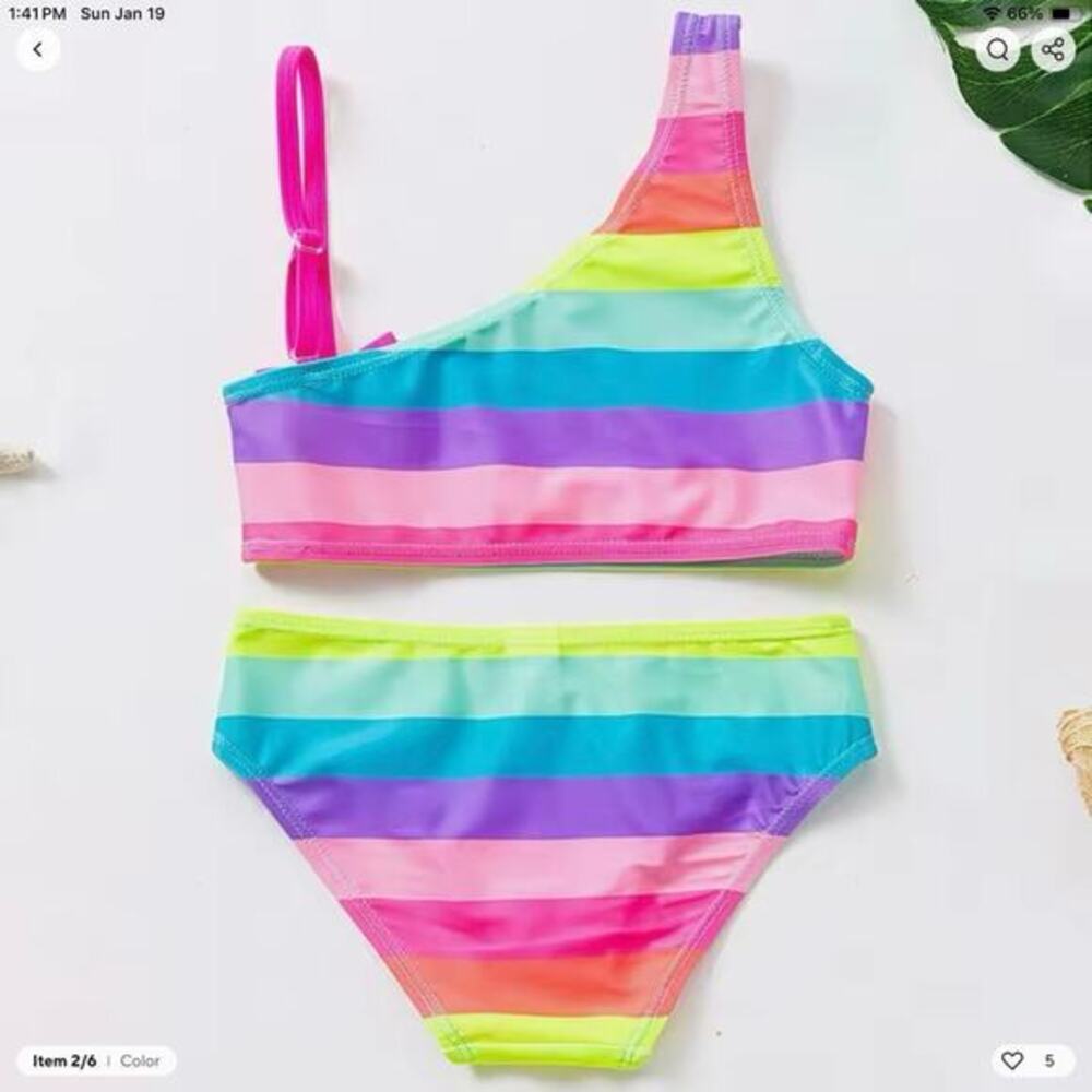 New girl’s 2 piece rainbow swim suit 5-6